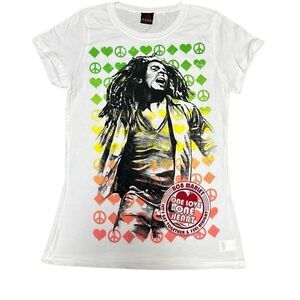 Bob Marley One Love One Heart TShirt Large White Short Sleeve NWOT Jamaica